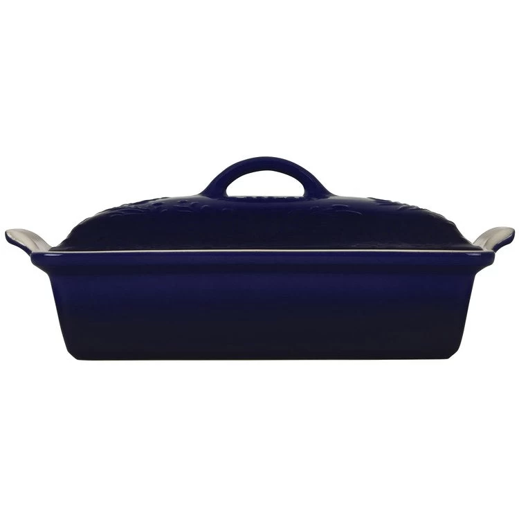 Le Creuset Olive Branch Collection 4-Quart Covered Rectangular Casserole With Embossed Lid - Indigo - Image 2