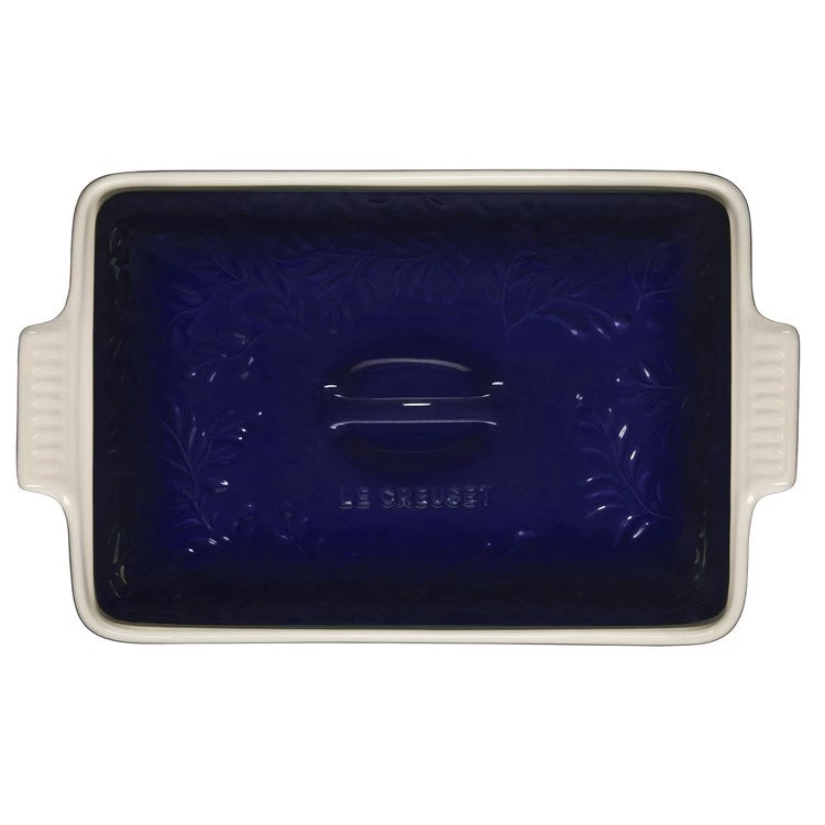 Le Creuset Olive Branch Collection 4-Quart Covered Rectangular Casserole With Embossed Lid - Indigo - Image 3