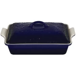 Le Creuset Olive Branch Collection 4-Quart Covered Rectangular Casserole With Embossed Lid - Indigo