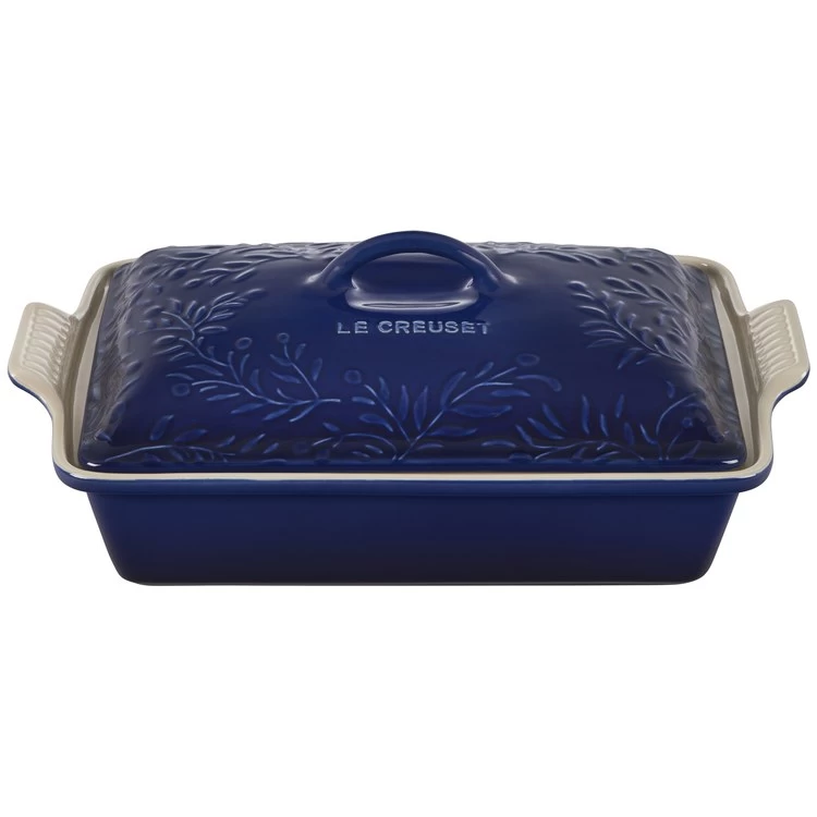 Le Creuset Olive Branch Collection 4-Quart Covered Rectangular Casserole With Embossed Lid - Indigo - Image 5