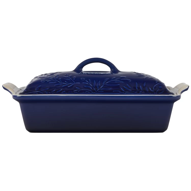 Le Creuset Olive Branch Collection 4-Quart Covered Rectangular Casserole With Embossed Lid - Indigo - Image 6