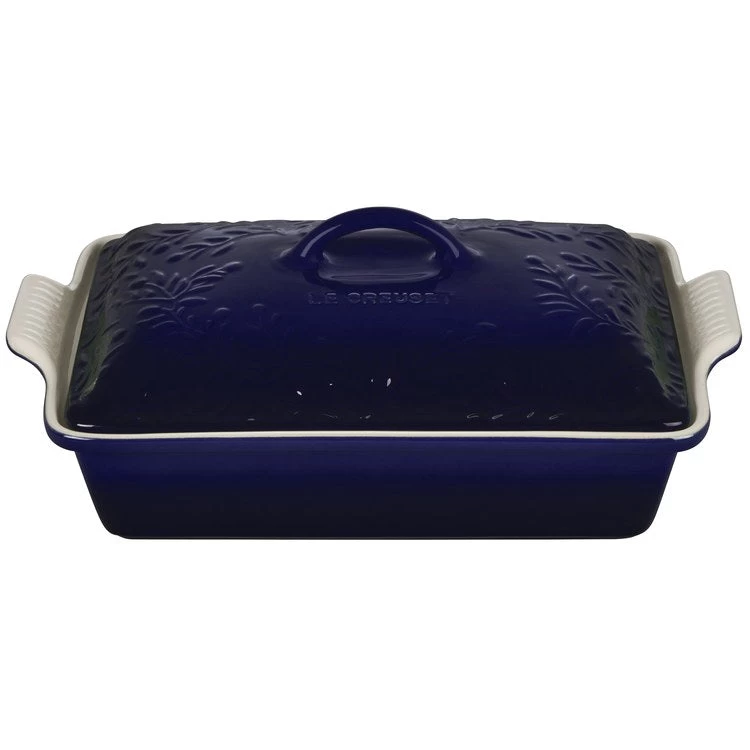 Le Creuset Olive Branch Collection 4-Quart Covered Rectangular Casserole With Embossed Lid - Indigo