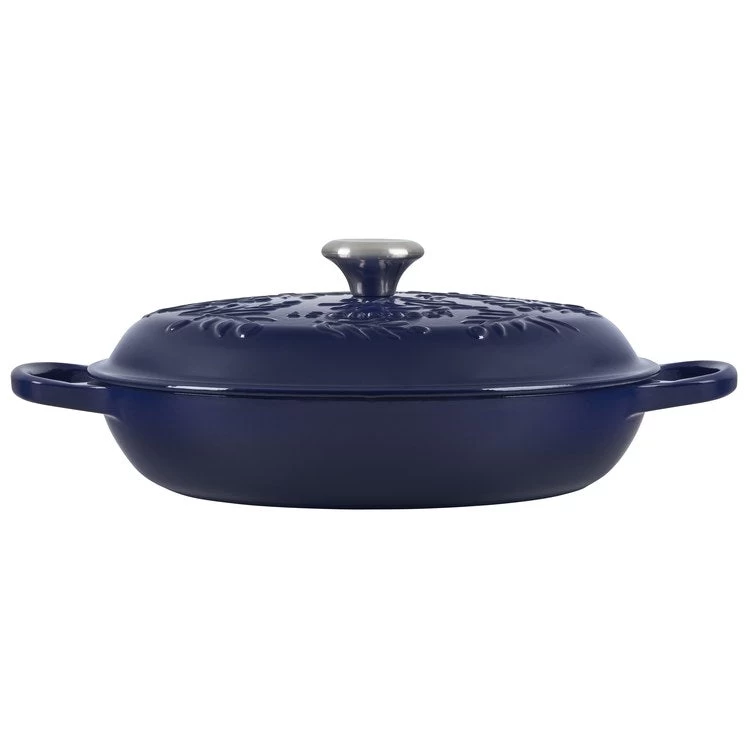 Le Creuset Olive Branch Collection 5-Quart Cast Iron Braiser With Embossed Lid And Stainless Steel Knob - Indigo - Image 2