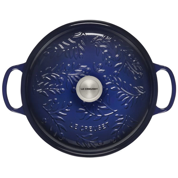 Le Creuset Olive Branch Collection 5-Quart Cast Iron Braiser With Embossed Lid And Stainless Steel Knob - Indigo - Image 3