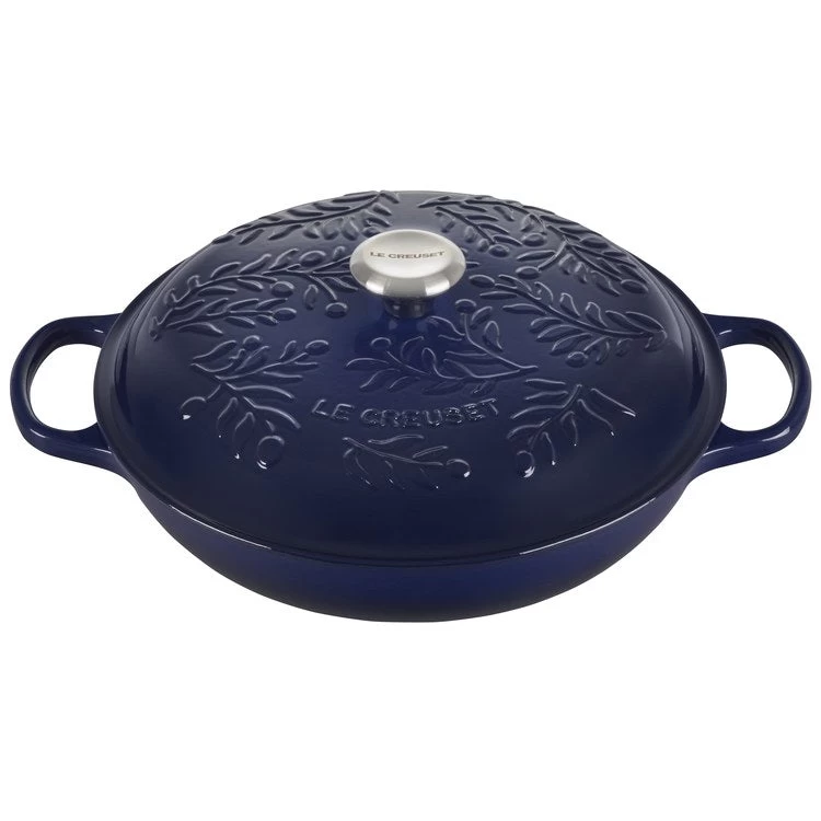 Le Creuset Olive Branch Collection 5-Quart Cast Iron Braiser With Embossed Lid And Stainless Steel Knob - Indigo