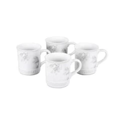 Le Creuset 14 Oz Stoneware Mugs Set Of 4 - Marble Applique
