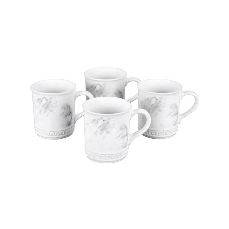Le Creuset 14 Oz Stoneware Mugs Set Of 4 - Marble Applique