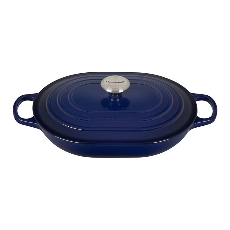 Le Creuset Signature 3.75-Quart Cast Iron Oval Casserole With Stainless Steel Knob - Indigo