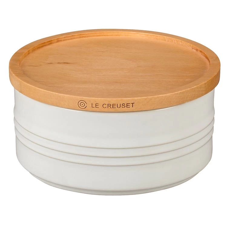 Le Creuset 23 Oz Stoneware Canister With Wood Lid - White