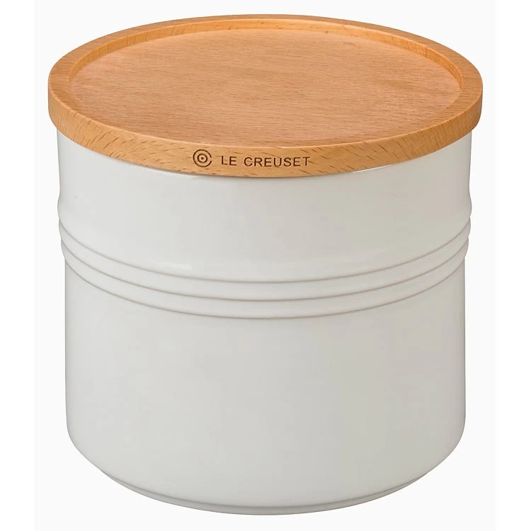 Le Creuset 1.5-Quart Stoneware Canister With Wood Lid - White