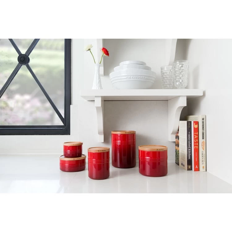 Le Creuset 1.5-Quart Stoneware Canister With Wood Lid - Cerise - Image 2