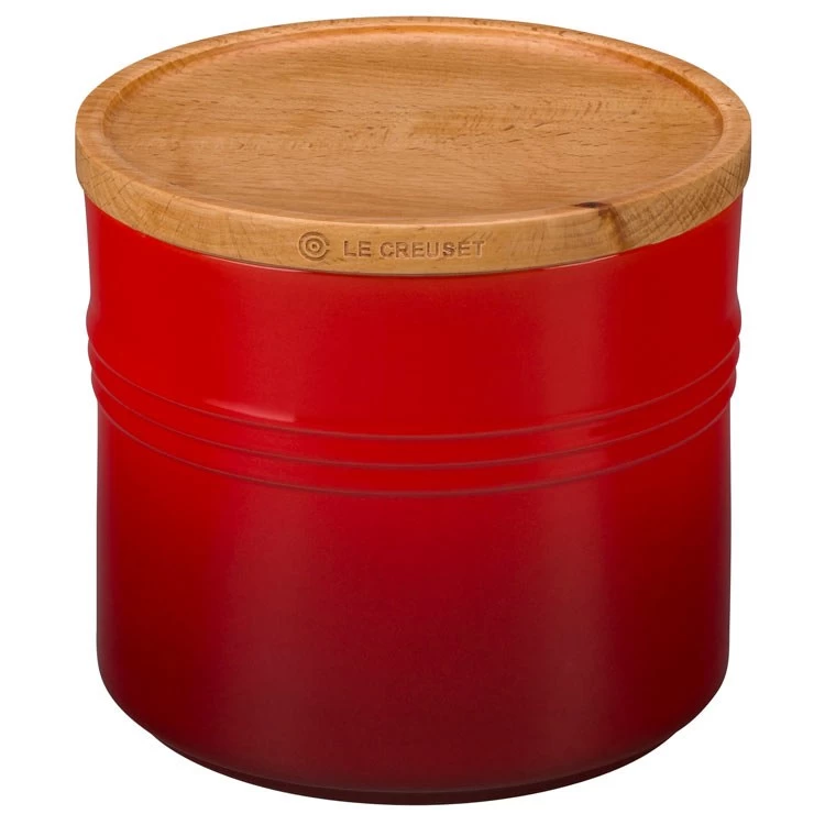 Le Creuset 1.5-Quart Stoneware Canister With Wood Lid - Cerise