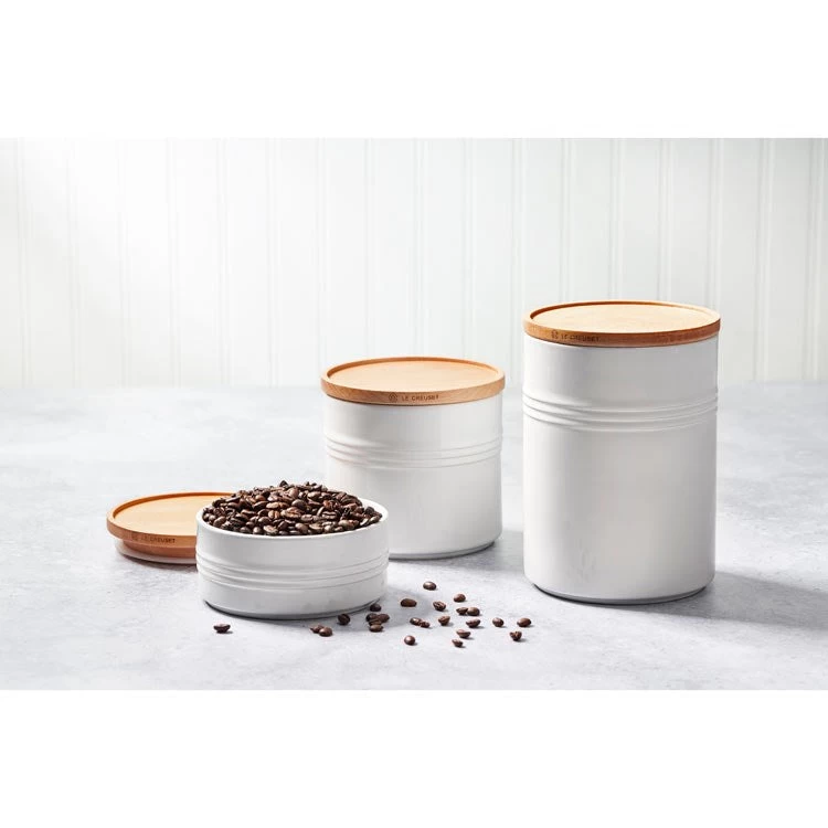 Le Creuset 2.5-Quart Stoneware Canister With Wood Lid - White - Image 6