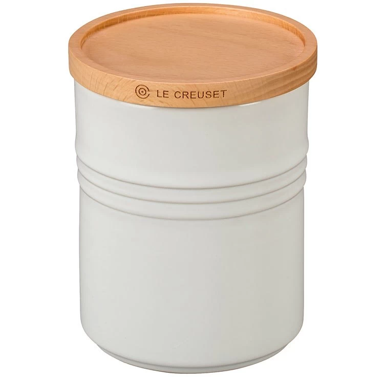 Le Creuset 2.5-Quart Stoneware Canister With Wood Lid - White