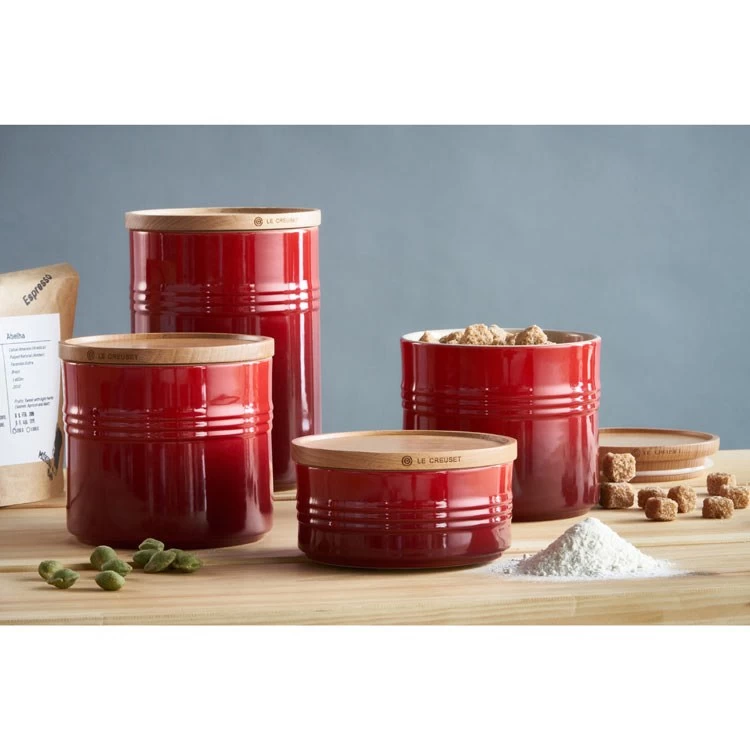 Le Creuset 2.5-Quart Stoneware Canister With Wood Lid - Cerise - Image 4