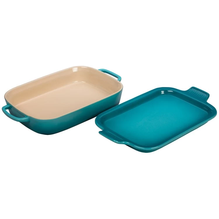 Le Creuset 2.75-Quart Stoneware Rectangular Dish With Platter Lid - Caribbean - Image 2