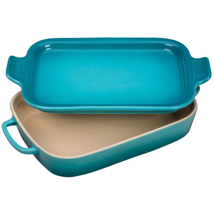 Le Creuset 2.75-Quart Stoneware Rectangular Dish With Platter Lid - Caribbean - Image 3