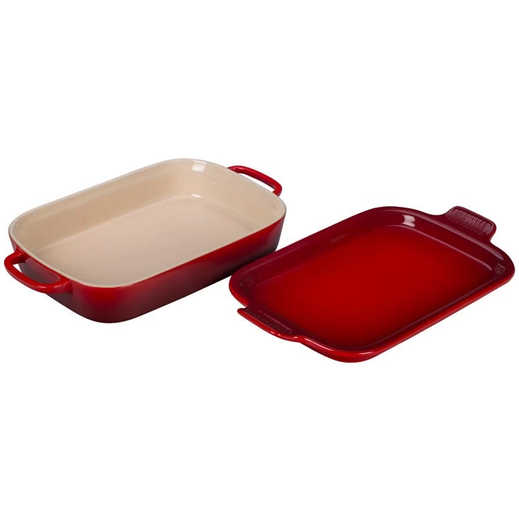Le Creuset 2.75-Quart Stoneware Rectangular Dish With Platter Lid - Cerise - Image 2