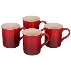 Le Creuset 14 Oz Stoneware Mugs Set Of 4 - Cerise