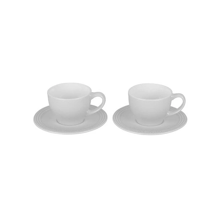 Le Creuset 2 Oz Stoneware Cappuccino Cups And Saucers Set Of 2 - White