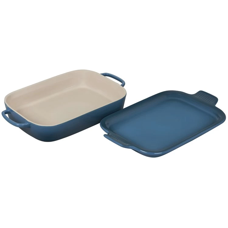 Le Creuset 2.75-Quart Stoneware Rectangular Dish With Platter Lid - Deep Teal - Image 3